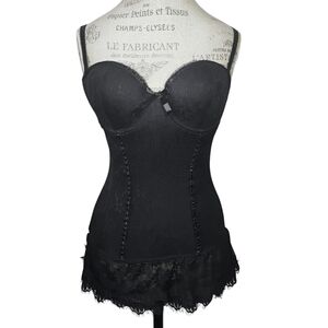Baci Y2K Corset Top Black Lace Sz XL Grunge‎ Whimsigoth Dark Feminine Adjustable